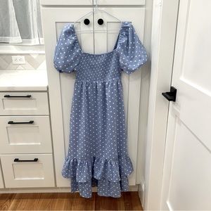 Blue Polka Dot Babydoll Midi Dress